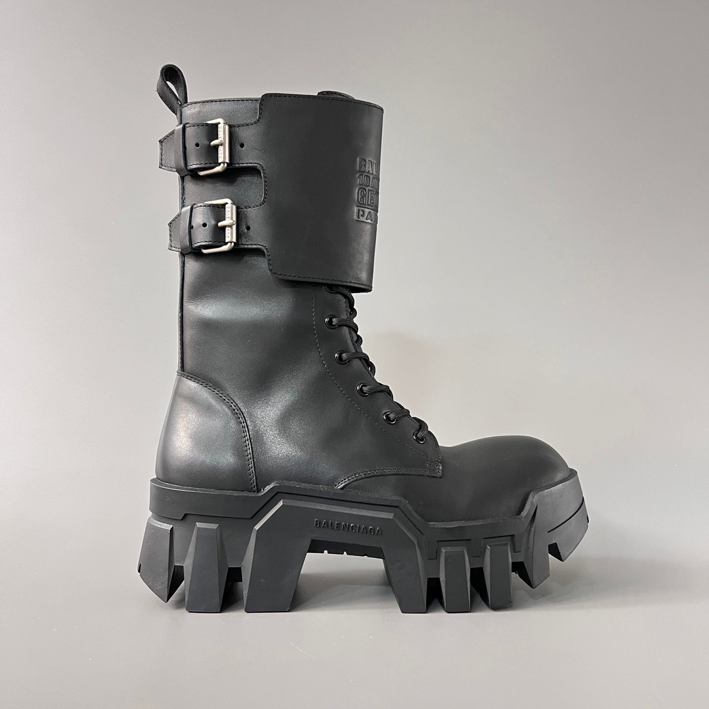 AuroraCustom Balenciaga Bulldozer Series Archival Matte Black Premium Leather High-Top Buckled Engineer Combat Boots (Men's Edition) - Image 7