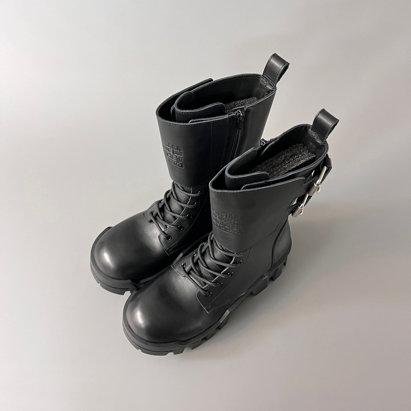 AuroraCustom Balenciaga Bulldozer Series Archival Matte Black Premium Leather High-Top Buckled Engineer Combat Boots (Men's Edition) - Image 8