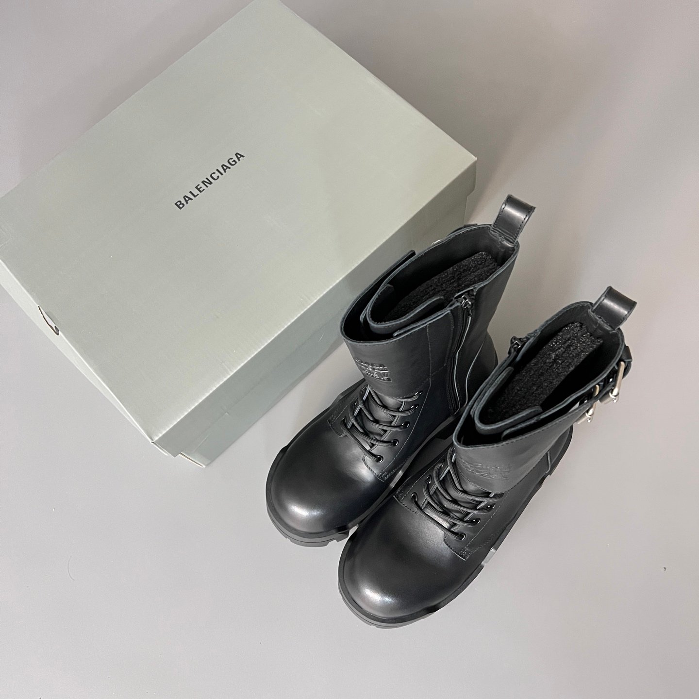 AuroraCustom Balenciaga Bulldozer Series Archival Matte Black Premium Leather High-Top Buckled Engineer Combat Boots (Men's Edition) - Image 9