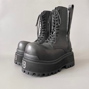 AuroraCustom Balenciaga Giant Series Matte Black Premium Leather High-Shaft Combat Platform Boots (Men's Edition)