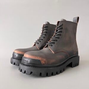 AuroraCustom Balenciaga Strike Series 20mm Heavily Distressed Tea-Core Leather Combat Boots (Men's Edition)