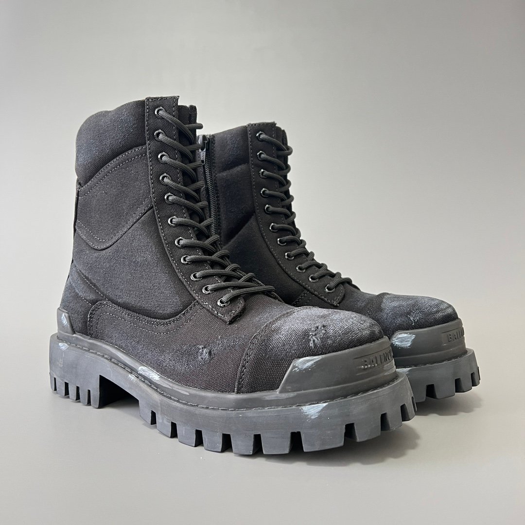 AuroraCustom Balenciaga Strike Series 20mm Heavily Distressed Canvas Combat Boots (Men's Edition) - Image 3