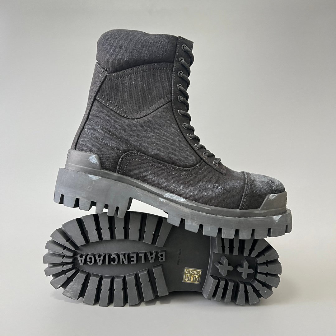 AuroraCustom Balenciaga Strike Series 20mm Heavily Distressed Canvas Combat Boots (Men's Edition) - Image 6