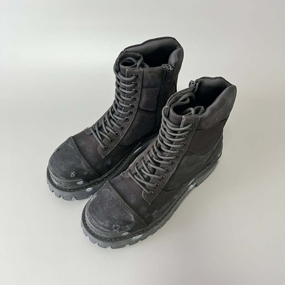AuroraCustom Balenciaga Strike Series 20mm Heavily Distressed Canvas Combat Boots (Men's Edition) - Image 8