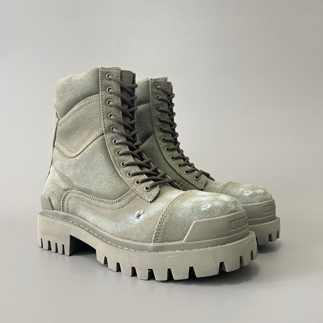 AuroraCustom Balenciaga Strike Series 20mm Heavily Distressed Canvas Combat Boots (Men's Edition) - Image 3