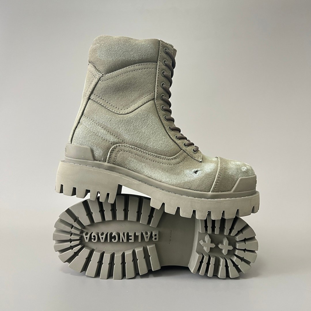 AuroraCustom Balenciaga Strike Series 20mm Heavily Distressed Canvas Combat Boots (Men's Edition) - Image 6