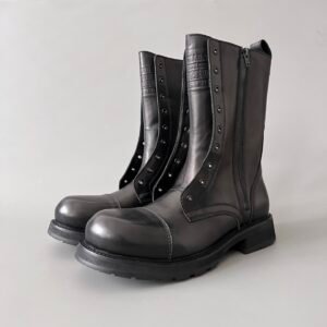AuroraCustom Balenciaga Combat Series Premium Calfskin High-Shaft Open-Throat Side-Zip Boots (Men's Edition)