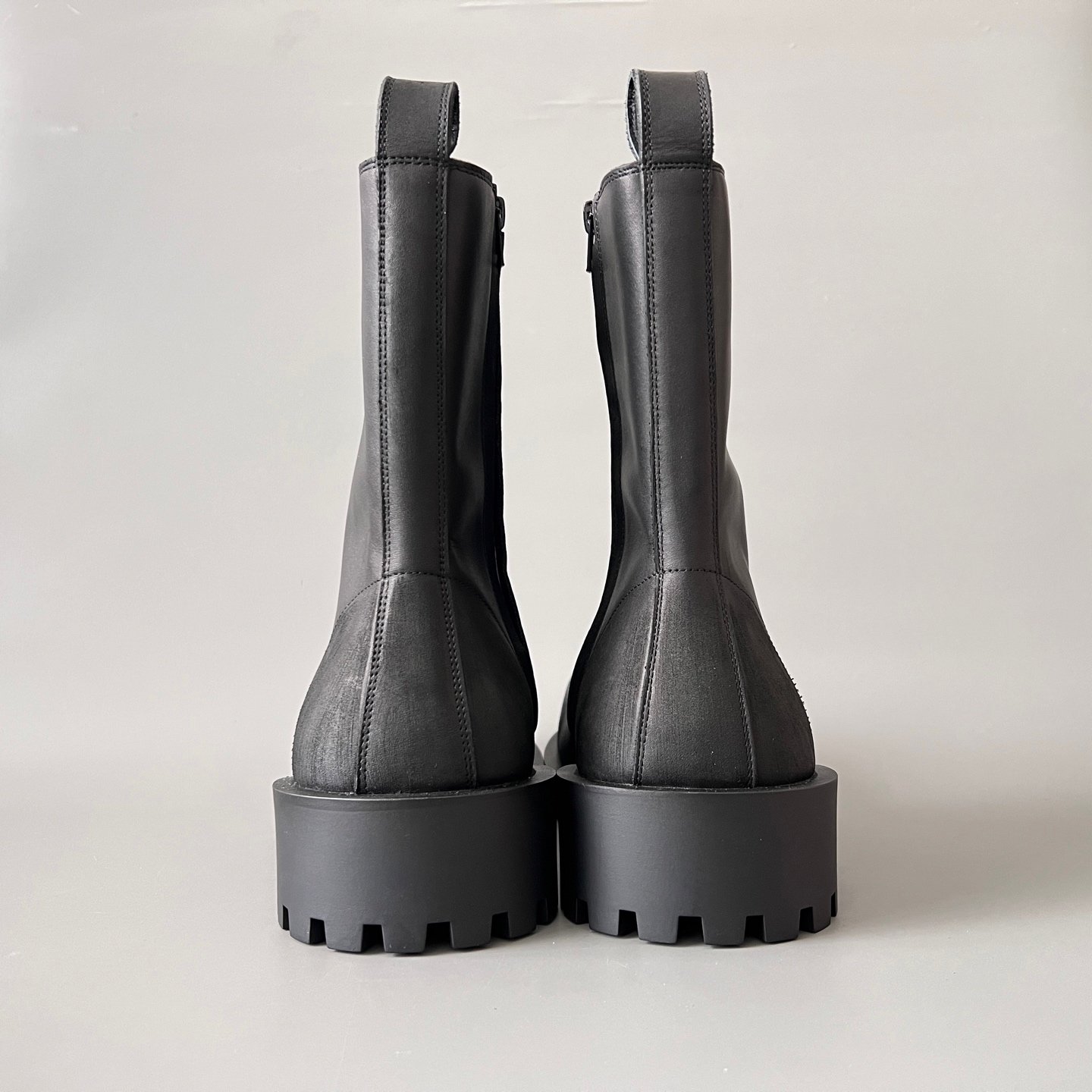 AuroraCustom Balenciaga Strike Series Charm-Adorned Heavily Distressed Matte Calfskin Combat Boots (Men's Edition) - Image 5