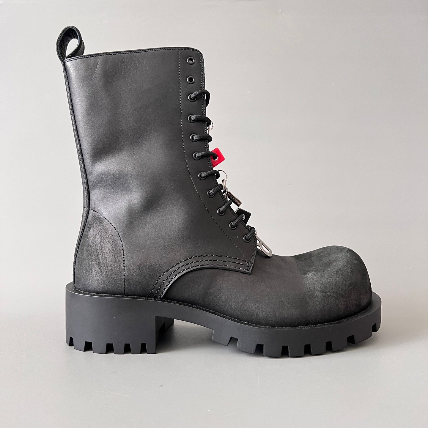 AuroraCustom Balenciaga Strike Series Charm-Adorned Heavily Distressed Matte Calfskin Combat Boots (Men's Edition) - Image 7
