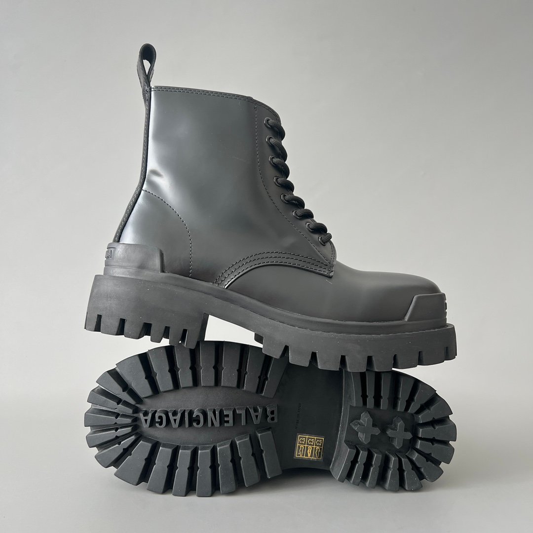AuroraCustom Balenciaga Strike Series Smooth Calfskin Thick Rubber Platform Combat Boots (Men's Edition) - Image 6