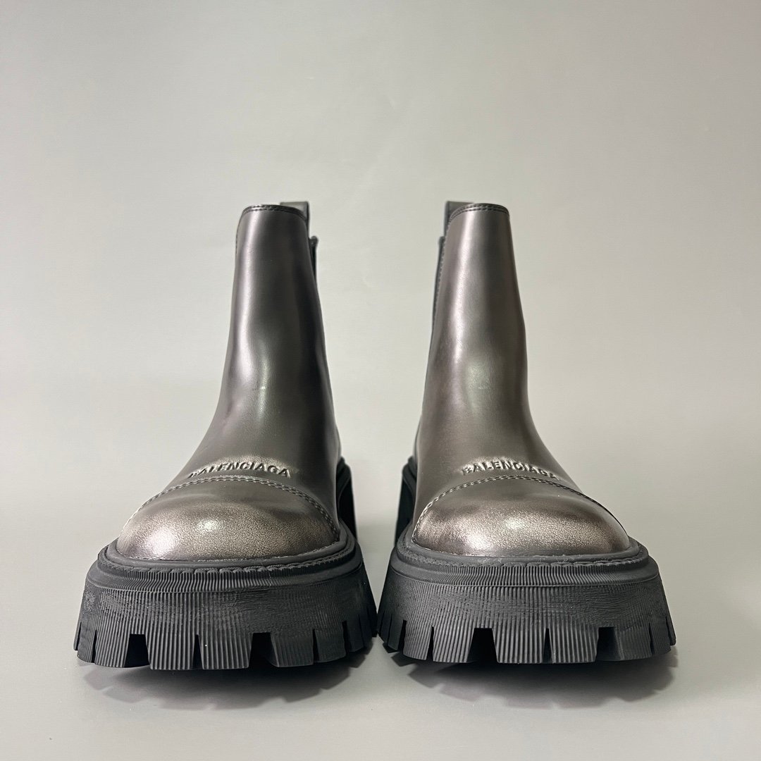 AuroraCustom Balenciaga Tractor Series Antique Burnished Silver Calfskin Heavy-Platform Chelsea Boots (Men's Edition) - Image 2