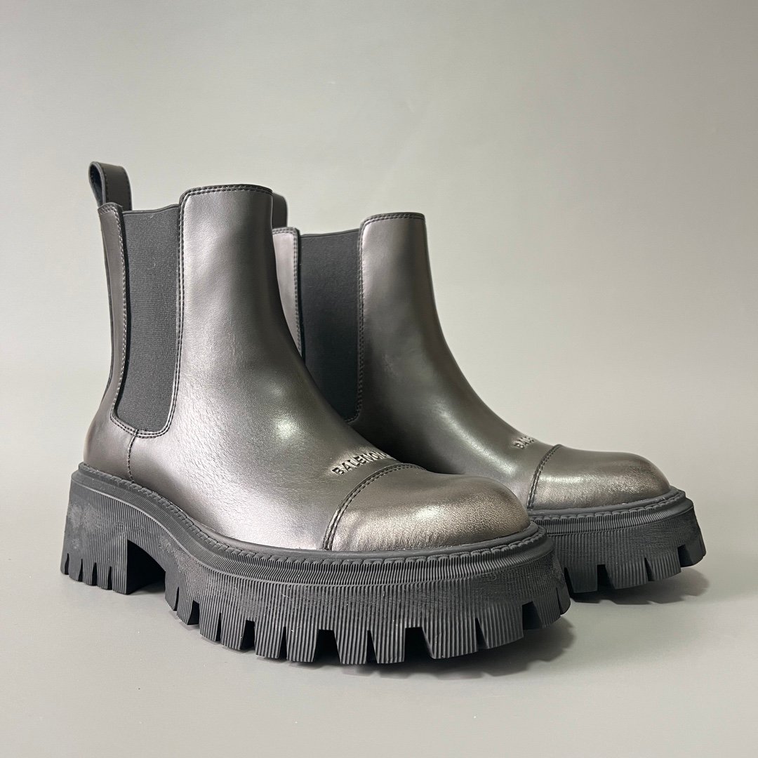 AuroraCustom Balenciaga Tractor Series Antique Burnished Silver Calfskin Heavy-Platform Chelsea Boots (Men's Edition) - Image 3