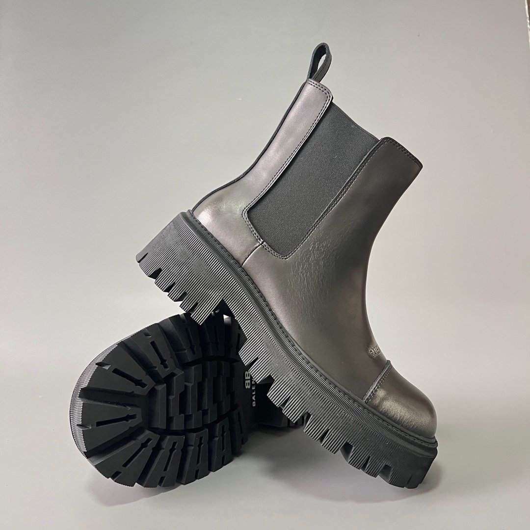 AuroraCustom Balenciaga Tractor Series Antique Burnished Silver Calfskin Heavy-Platform Chelsea Boots (Men's Edition) - Image 7