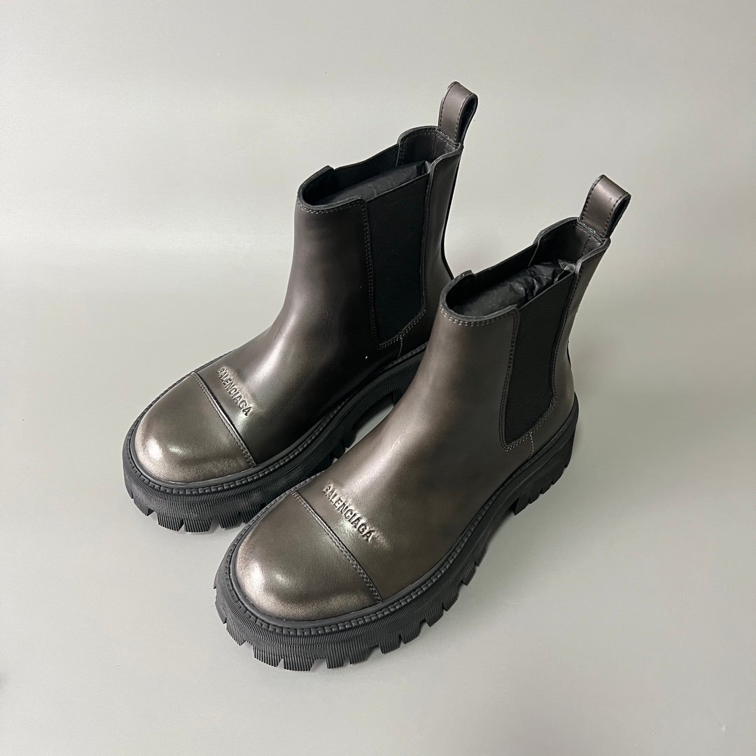 AuroraCustom Balenciaga Tractor Series Antique Burnished Silver Calfskin Heavy-Platform Chelsea Boots (Men's Edition) - Image 8