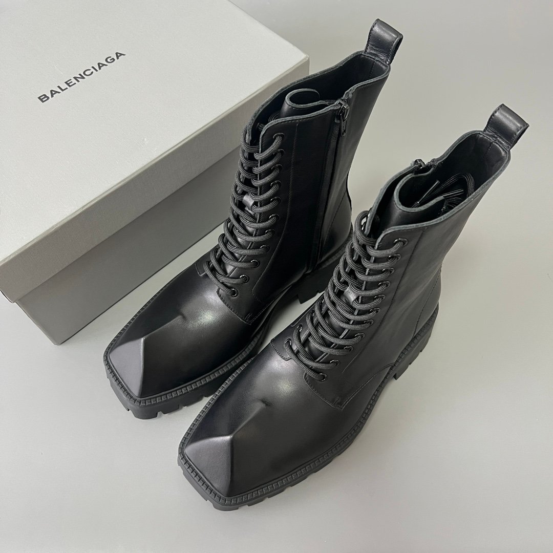 AuroraCustom Balenciaga Rhino Series Premium Smooth Calfskin Heavy-Platform Combat Lace-Up Boots (Men's Edition) - Image 9