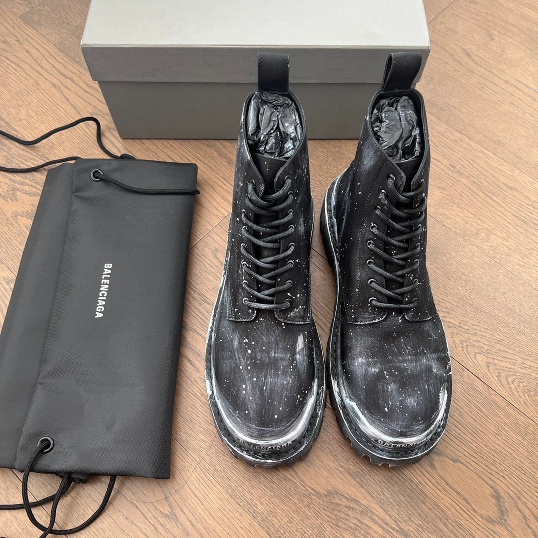AuroraCustom Balenciaga Strike Series Paint-Splattered Heavily Distressed Combat Canvas Boots (Men's Edition) - Image 2