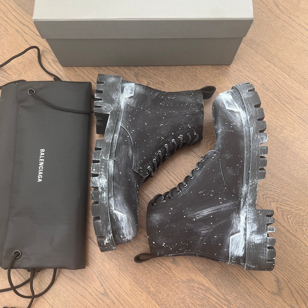 AuroraCustom Balenciaga Strike Series Paint-Splattered Heavily Distressed Combat Canvas Boots (Men's Edition) - Image 6