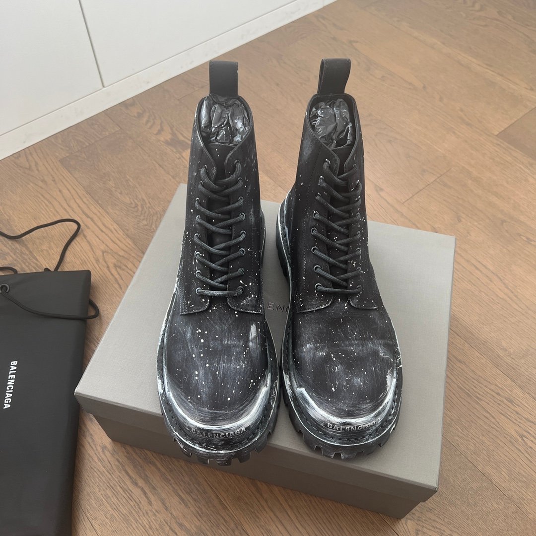 AuroraCustom Balenciaga Strike Series Paint-Splattered Heavily Distressed Combat Canvas Boots (Men's Edition) - Image 7