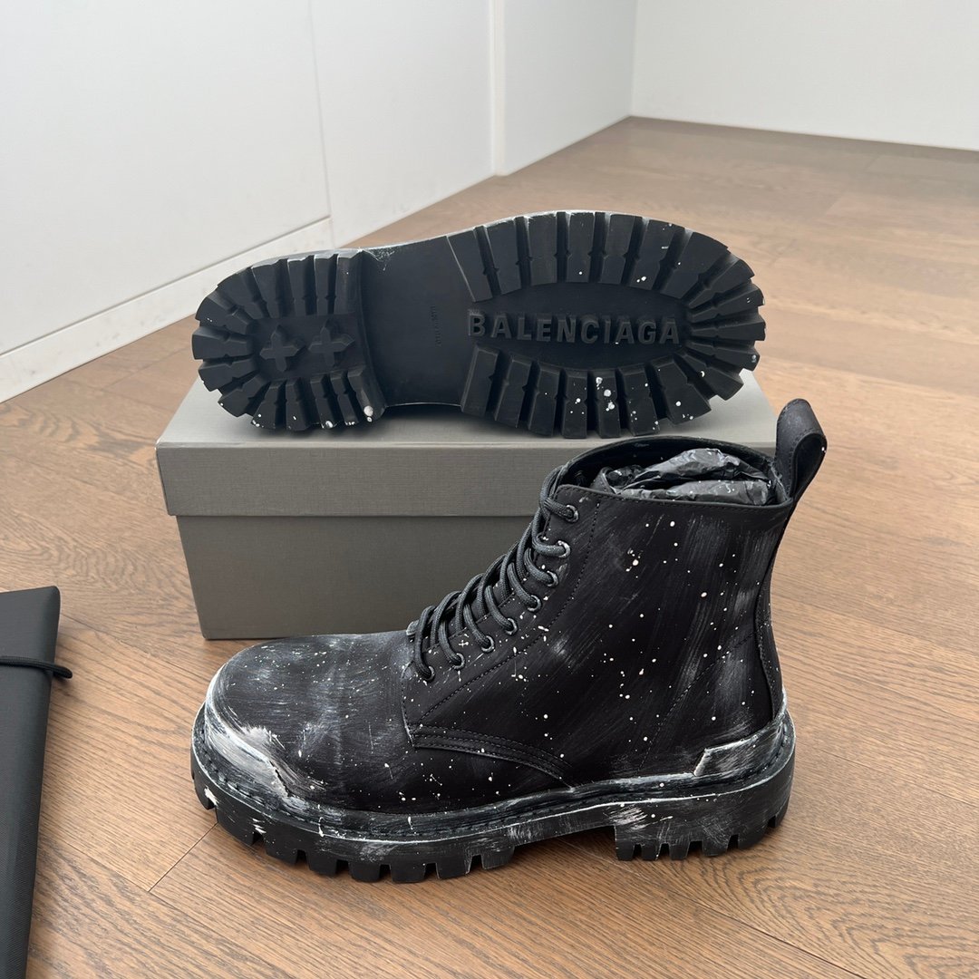 AuroraCustom Balenciaga Strike Series Paint-Splattered Heavily Distressed Combat Canvas Boots (Men's Edition) - Image 9