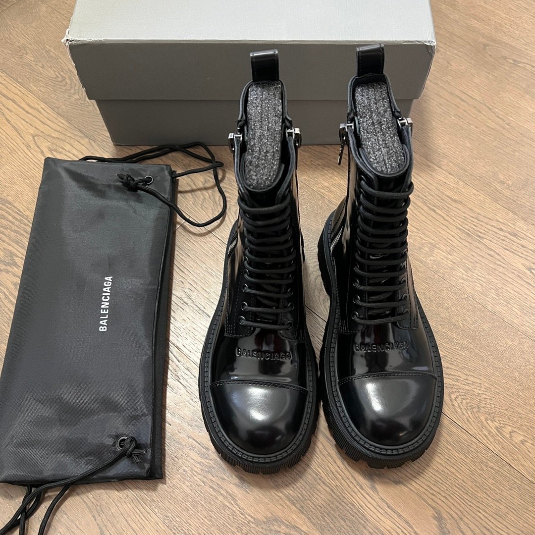 AuroraCustom Balenciaga Tractor Series Semi-Gloss Calfskin Heavy-Platform Side-Zip Combat Lace-Up Boots (Men's Edition) - Image 2