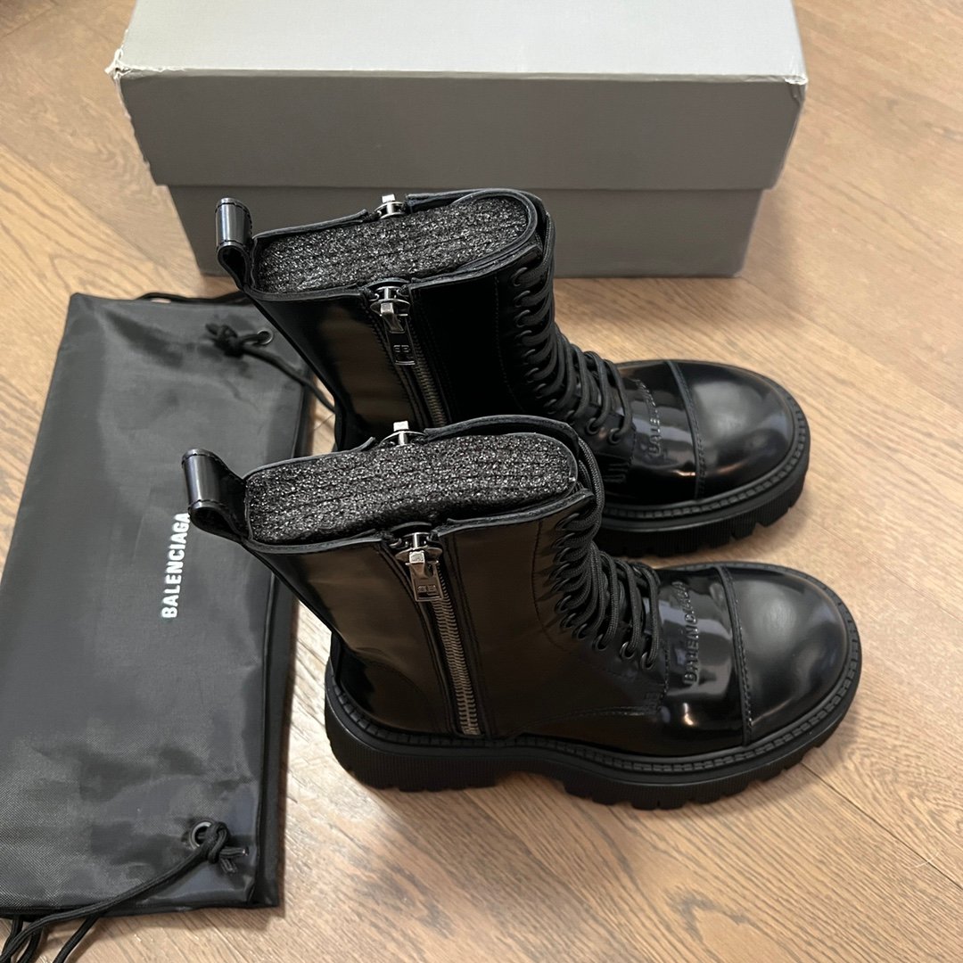 AuroraCustom Balenciaga Tractor Series Semi-Gloss Calfskin Heavy-Platform Side-Zip Combat Lace-Up Boots (Men's Edition) - Image 3