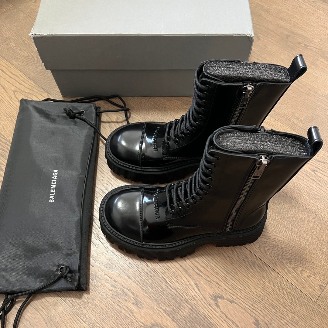 AuroraCustom Balenciaga Tractor Series Semi-Gloss Calfskin Heavy-Platform Side-Zip Combat Lace-Up Boots (Men's Edition) - Image 5