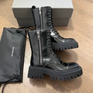 AuroraCustom Balenciaga Tractor Series Semi-Gloss Calfskin Heavy-Platform Side-Zip Combat Lace-Up Boots (Men's Edition)