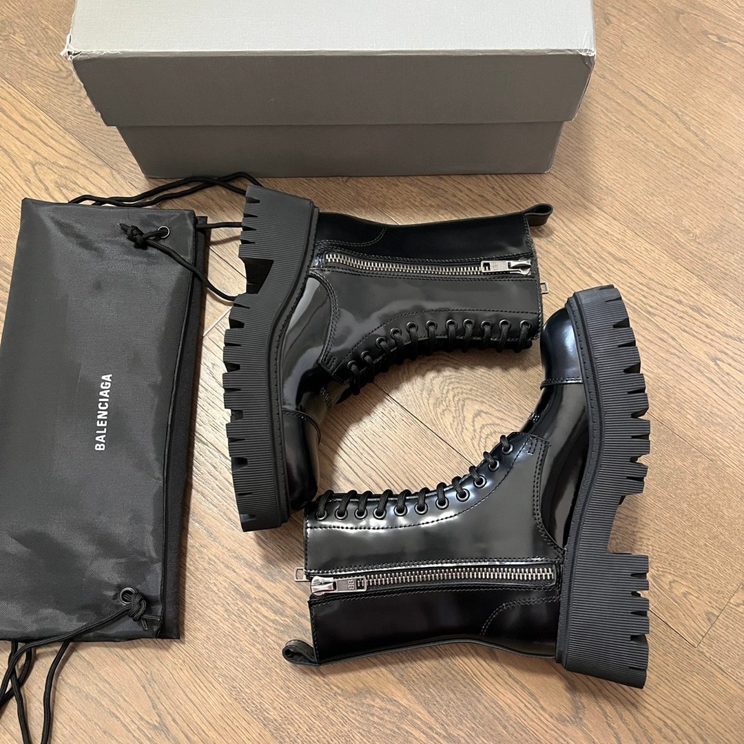 AuroraCustom Balenciaga Tractor Series Semi-Gloss Calfskin Heavy-Platform Side-Zip Combat Lace-Up Boots (Men's Edition) - Image 6