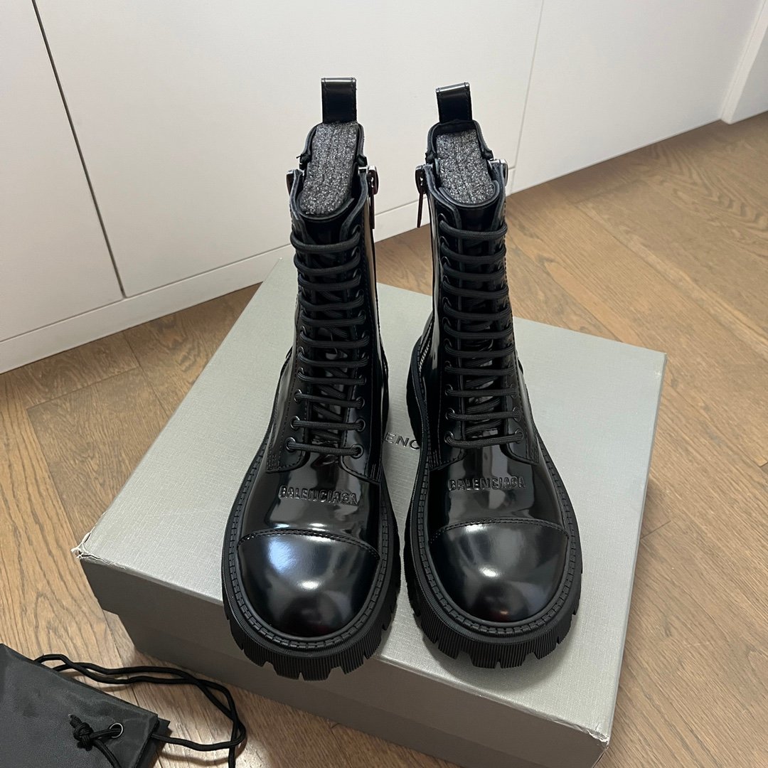 AuroraCustom Balenciaga Tractor Series Semi-Gloss Calfskin Heavy-Platform Side-Zip Combat Lace-Up Boots (Men's Edition) - Image 7