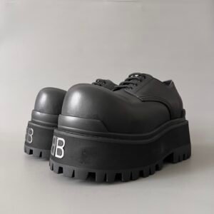 AuroraCustom Balenciaga Bouncer Series Archival Matte Black Premium Leather Super-Chunky Platform Derby Shoes (Men's Edition)