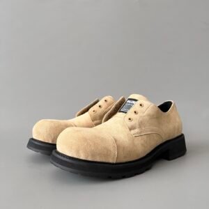 AuroraCustom Balenciaga Bulldozer Series Sand Beige Premium Suede Low-Top Cap-Toe Derby Shoes (Men's Edition)