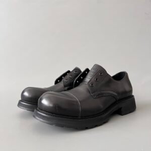 AuroraCustom Balenciaga Bulldozer Series Archival Matte Black Premium Leather Low-Top Cap-Toe Derby Shoes (Men's Edition)