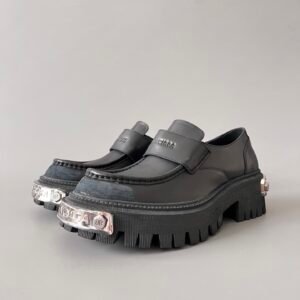AuroraCustom Balenciaga Tractor Series Metal Hardware-Clad Semi-Gloss Leather Penny Loafers (Men's Edition)