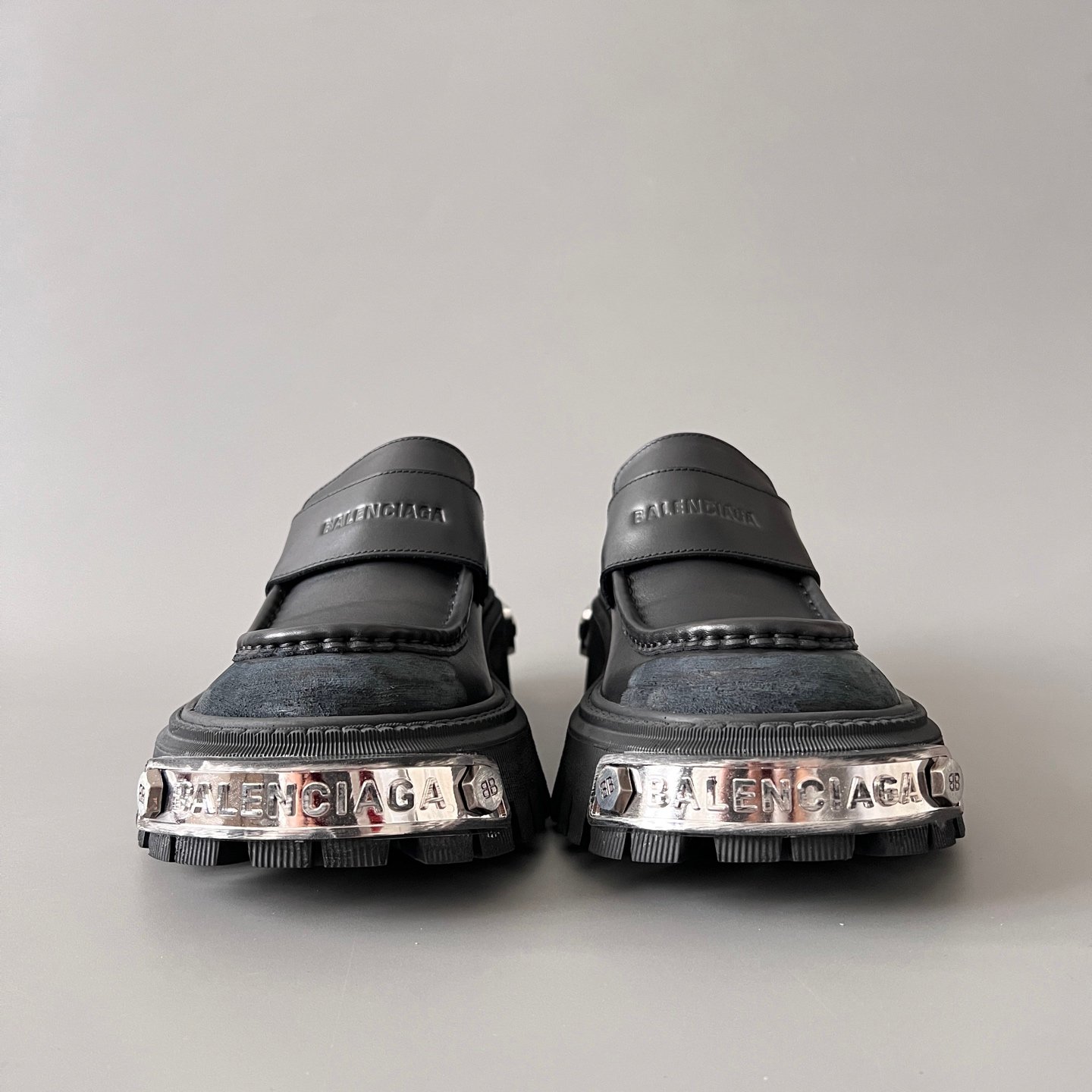 AuroraCustom Balenciaga Tractor Series Metal Hardware-Clad Semi-Gloss Leather Penny Loafers (Men's Edition) - Image 2