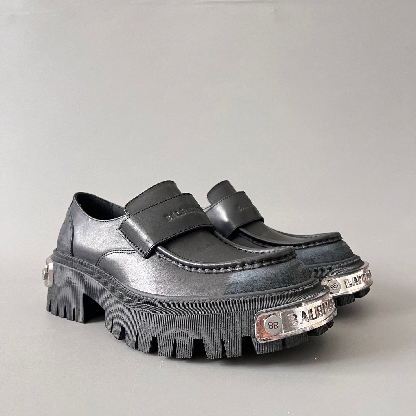 AuroraCustom Balenciaga Tractor Series Metal Hardware-Clad Semi-Gloss Leather Penny Loafers (Men's Edition) - Image 3