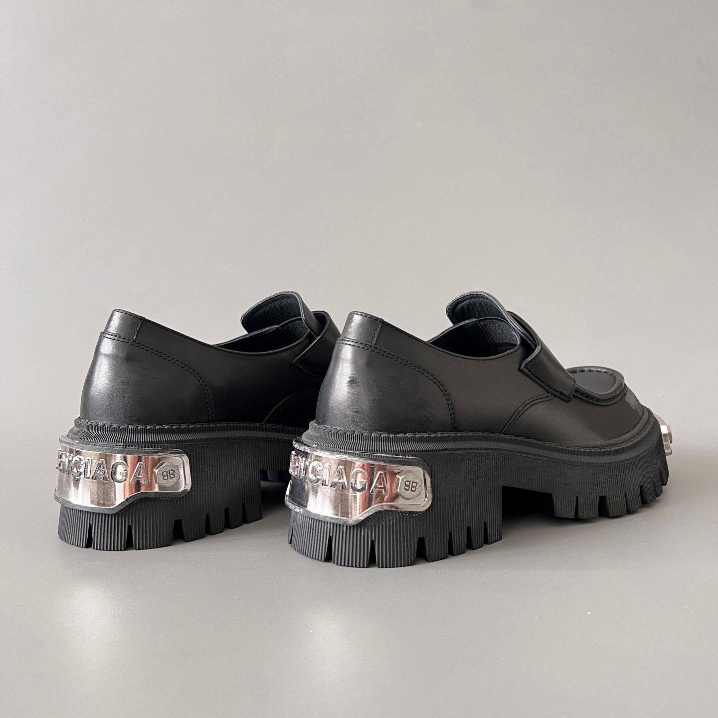 AuroraCustom Balenciaga Tractor Series Metal Hardware-Clad Semi-Gloss Leather Penny Loafers (Men's Edition) - Image 4