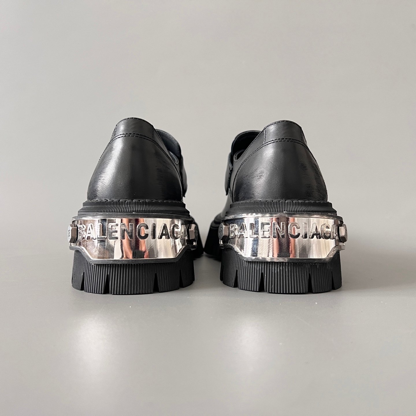 AuroraCustom Balenciaga Tractor Series Metal Hardware-Clad Semi-Gloss Leather Penny Loafers (Men's Edition) - Image 5