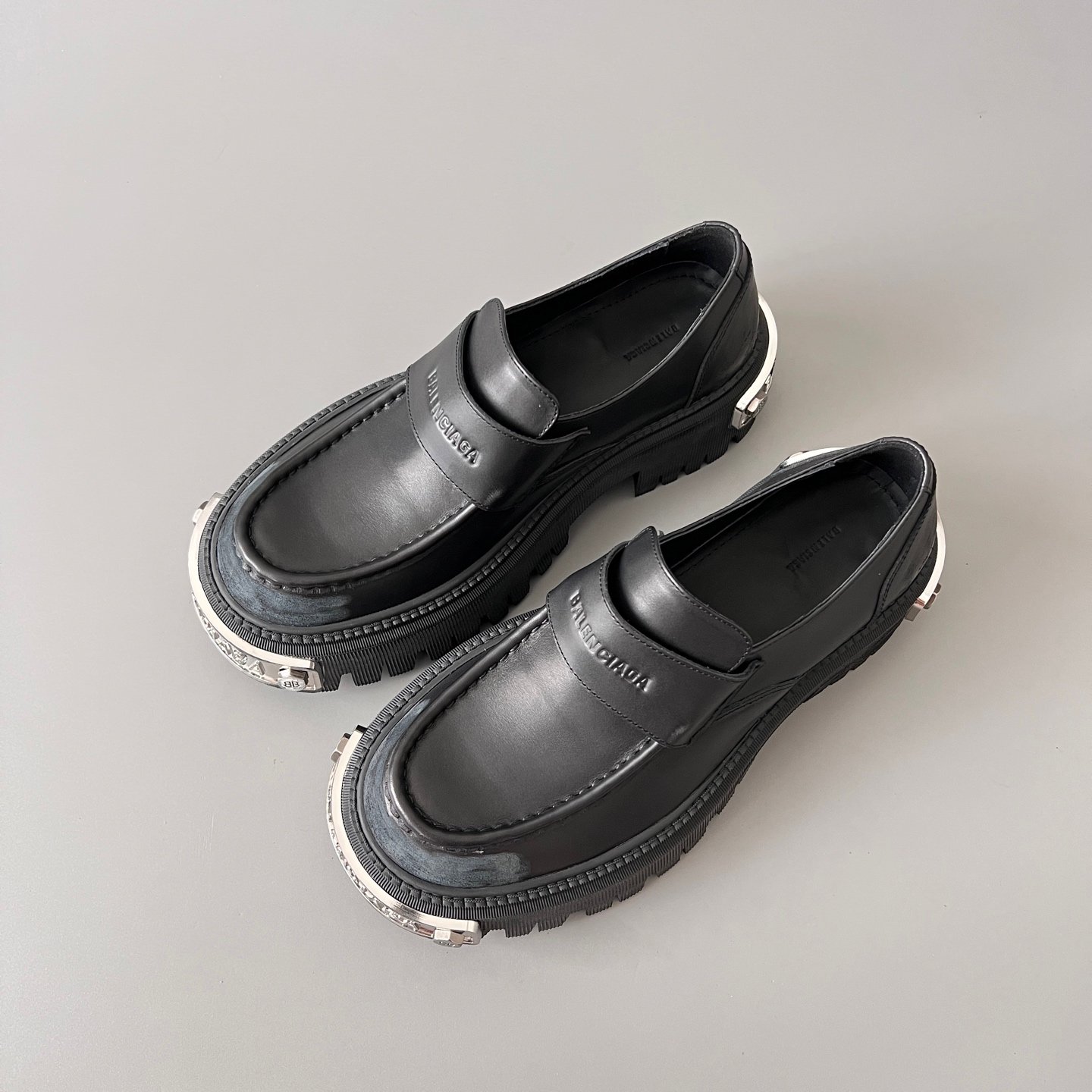 AuroraCustom Balenciaga Tractor Series Metal Hardware-Clad Semi-Gloss Leather Penny Loafers (Men's Edition) - Image 8