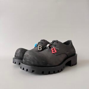 AuroraCustom Balenciaga Sergent Series Matte Black Premium Leather Charm-Adorned Statement Derby Shoes (Men's Edition)