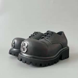 AuroraCustom Balenciaga Bouncer Series Hardware-Clad Matte Black Premium Leather Statement Derby Shoes (Men's Edition)