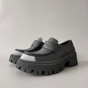 AuroraCustom Balenciaga Tractor Series Matte Grain Leather Distressed Steel-Toe Effect Penny Loafers (Men's Edition)