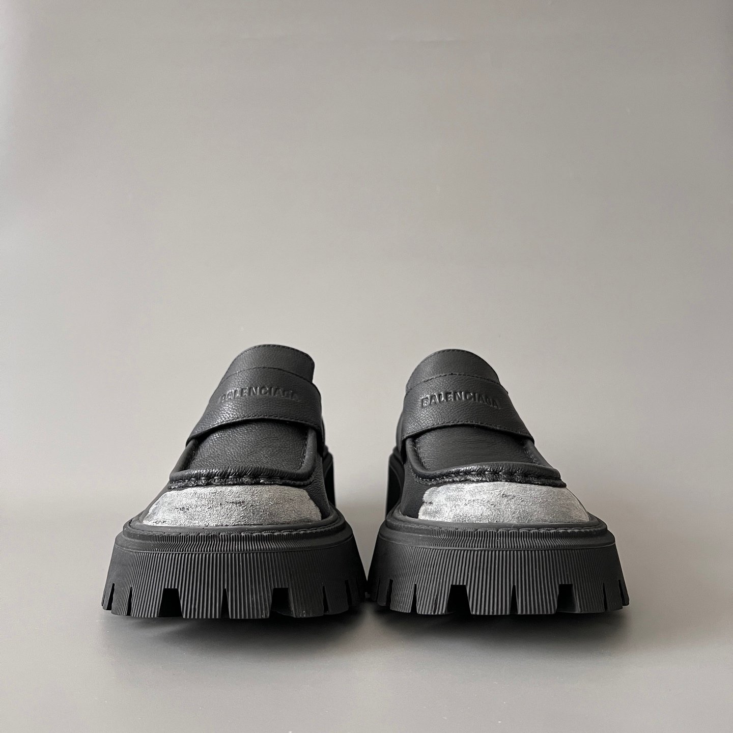AuroraCustom Balenciaga Tractor Series Matte Grain Leather Distressed Steel-Toe Effect Penny Loafers (Men's Edition) - Image 2