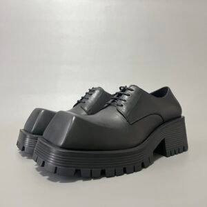 AuroraCustom Balenciaga Trooper Series Matte Black Premium Leather Square-Toe Statement Derby Shoes (Men's Edition)