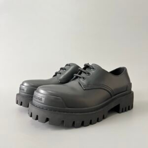 AuroraCustom Balenciaga Strike Series Matte Black Premium Leather Chunky Derby Shoes (Men's Edition)