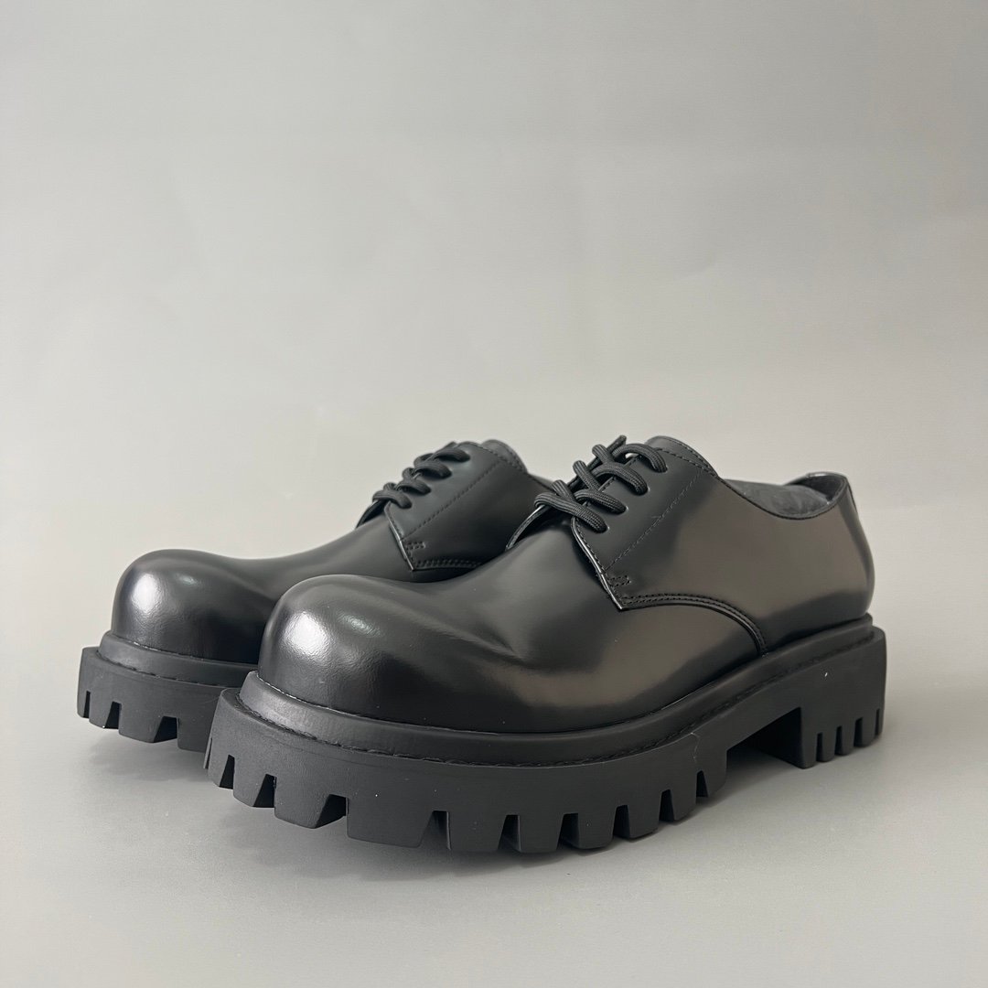 AuroraCustom Balenciaga Sergent Series Semi-Gloss Calfskin Leather Statement Derby Shoes (Men's Edition)