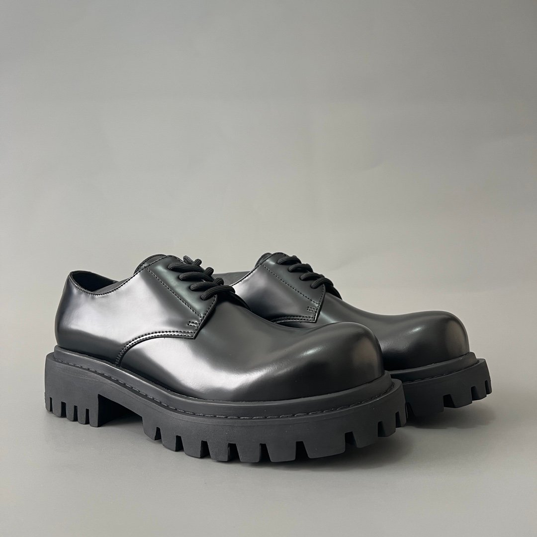 AuroraCustom Balenciaga Sergent Series Semi-Gloss Calfskin Leather Statement Derby Shoes (Men's Edition) - Image 3