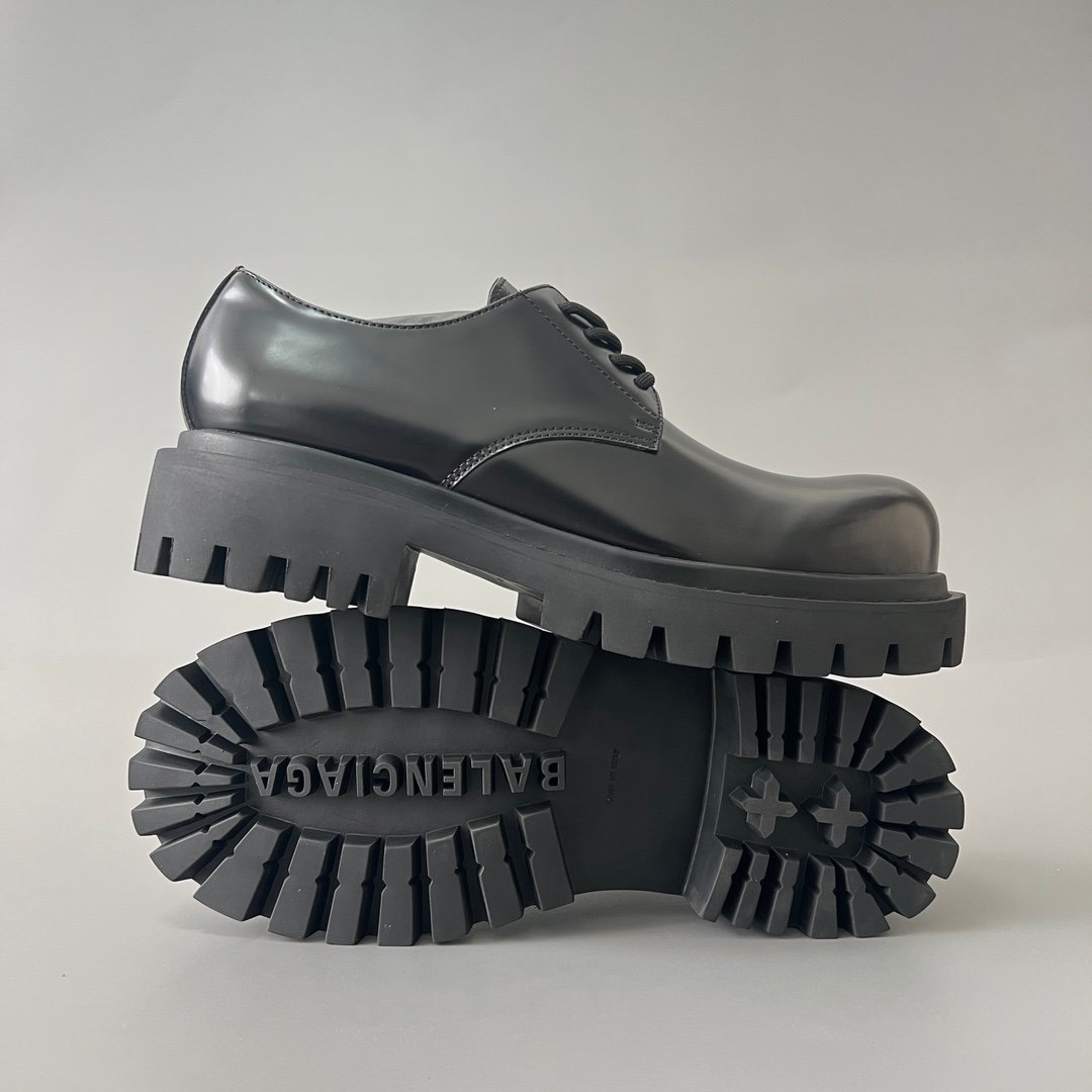 AuroraCustom Balenciaga Sergent Series Semi-Gloss Calfskin Leather Statement Derby Shoes (Men's Edition) - Image 6