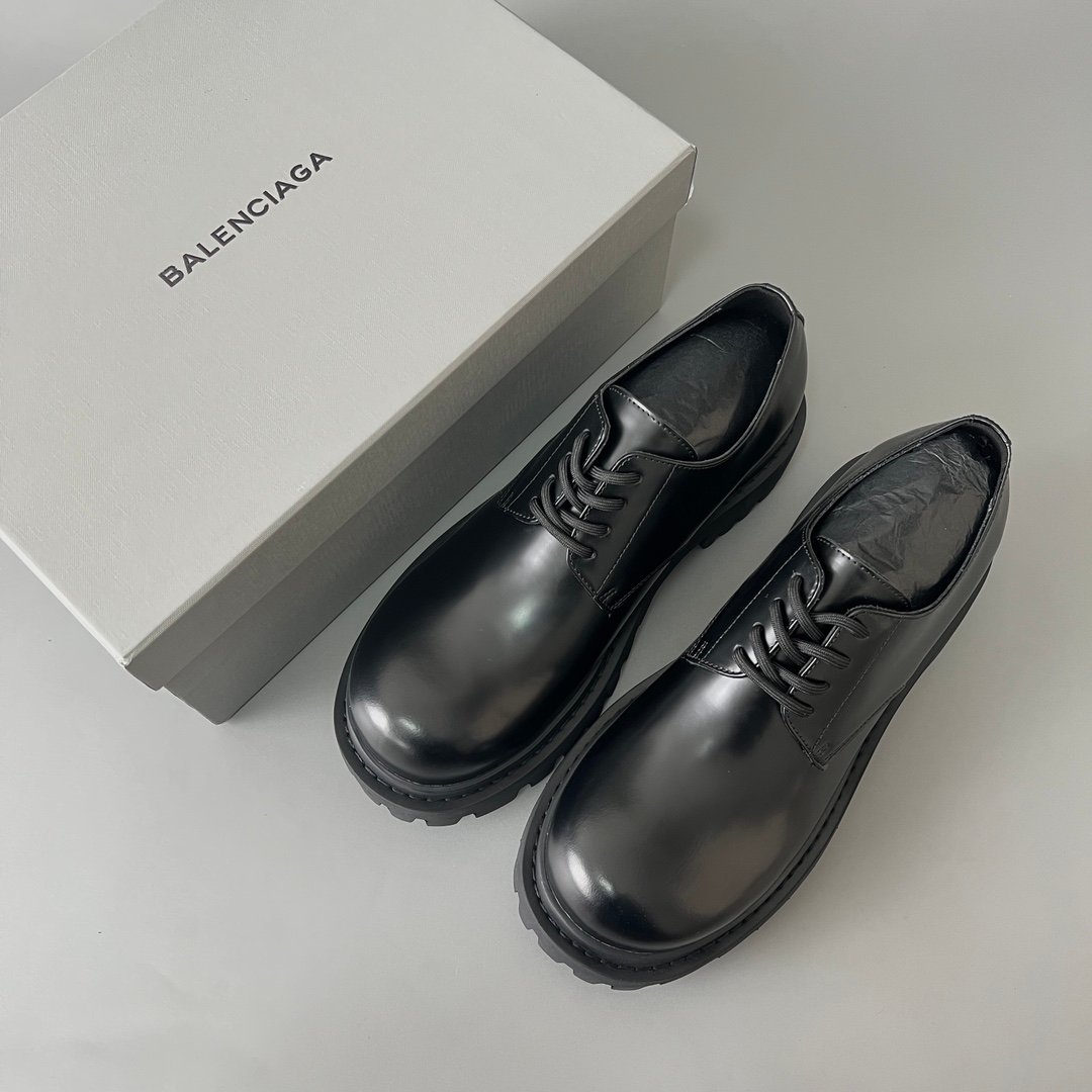 AuroraCustom Balenciaga Sergent Series Semi-Gloss Calfskin Leather Statement Derby Shoes (Men's Edition) - Image 9