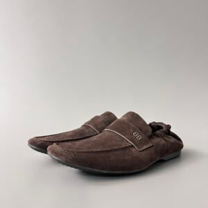 AuroraCustom Balenciaga Palermo Series Premium Coffee Brown Suede BB-Hardware Babouche Loafers (Men's Edition)
