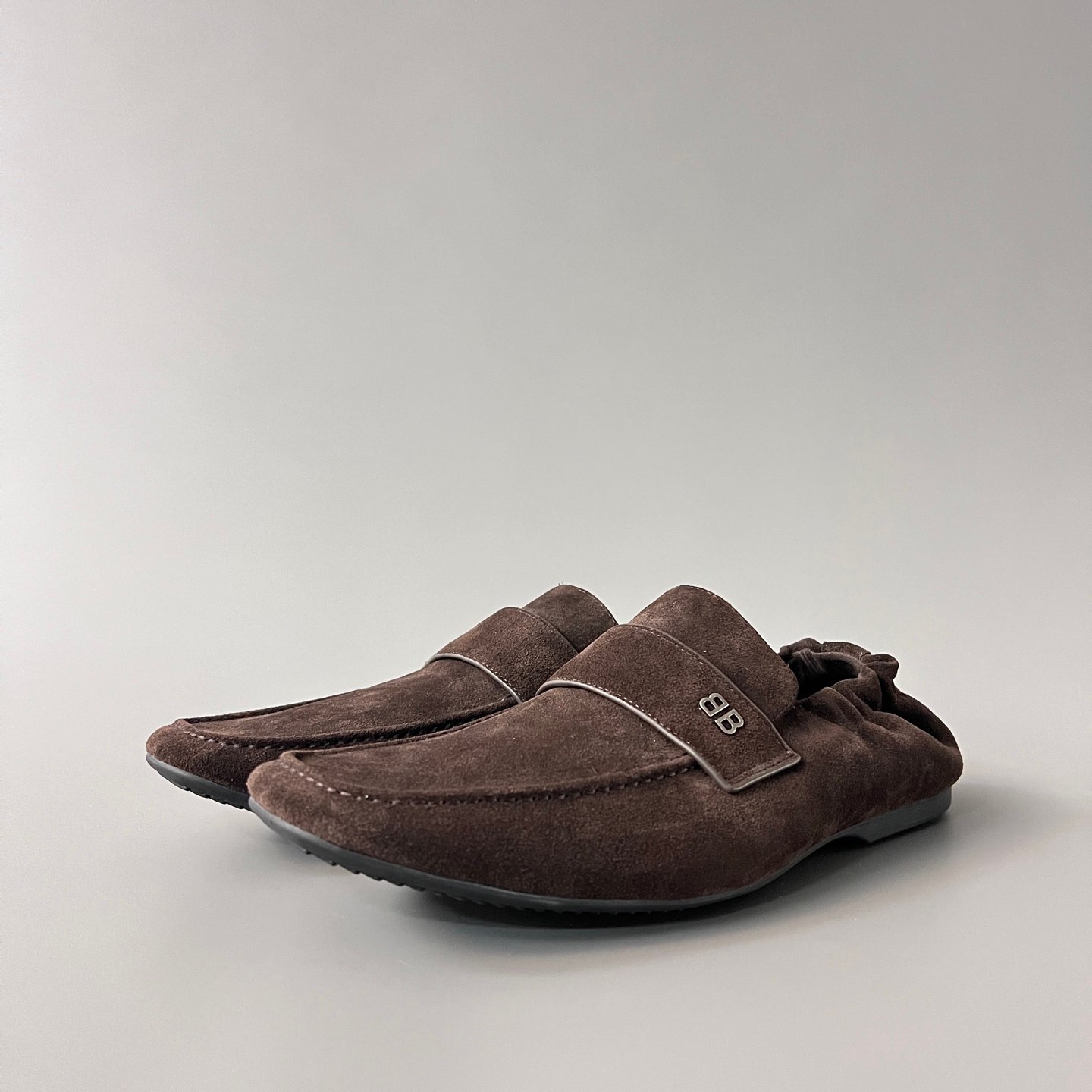 AuroraCustom Balenciaga Palermo Series Premium Coffee Brown Suede BB-Hardware Babouche Loafers (Men's Edition)